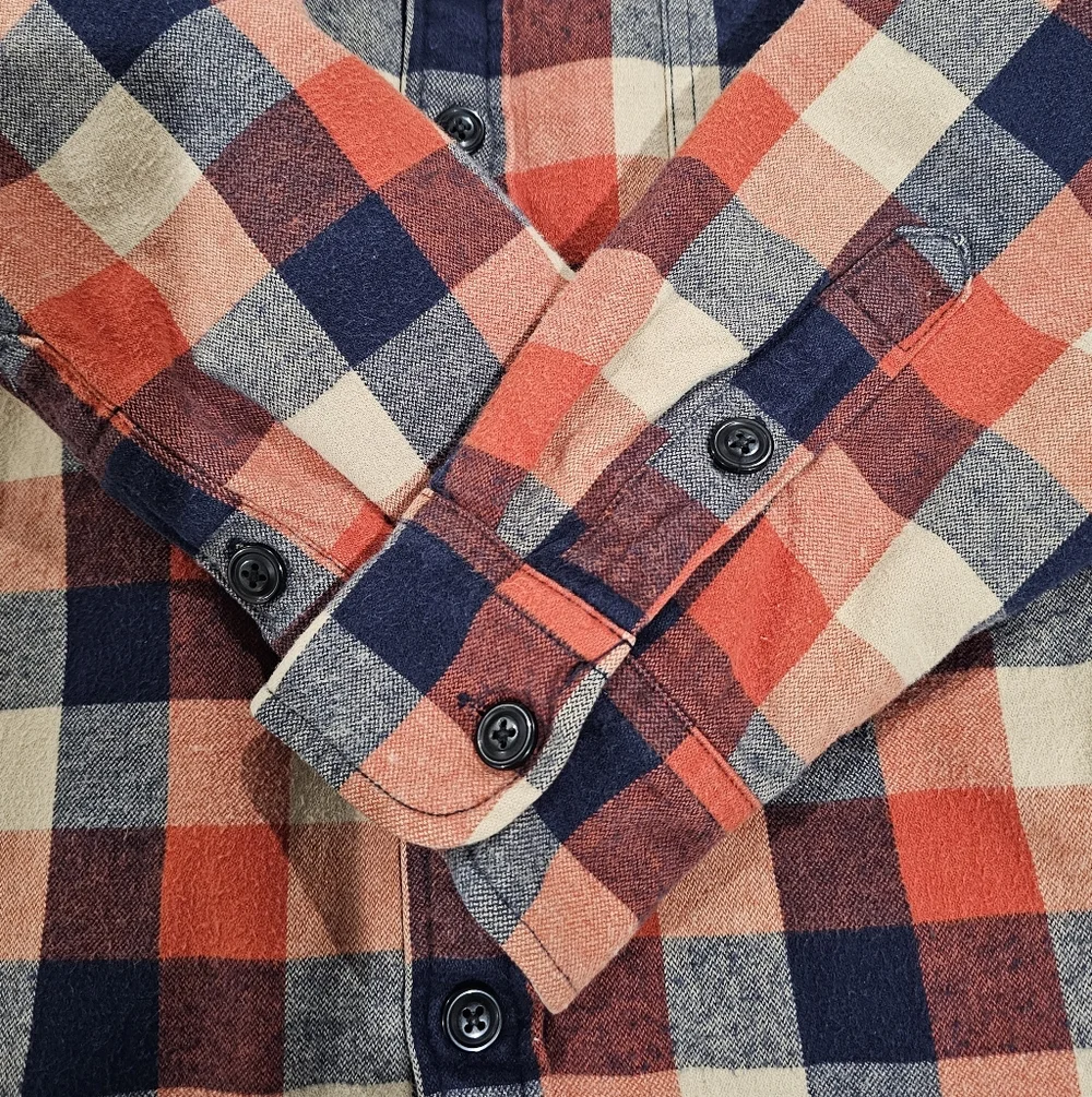 J.Crew Men's Cotton Orange/Blue Plaid Button Down Shacket Fleece Lined Size:S